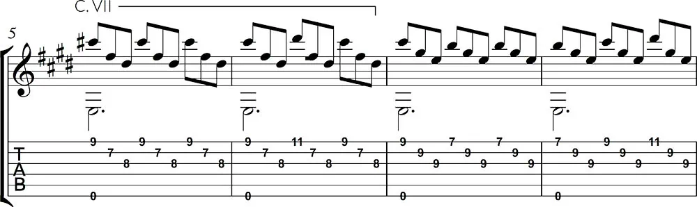Partitura y tablatura de romance anónimo segunda parte