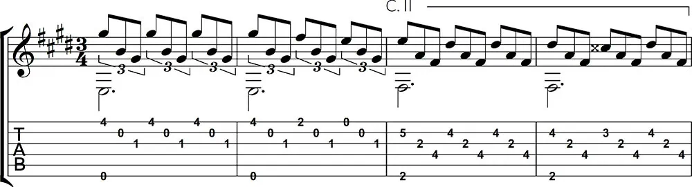 Partitura y tablatura de romance anónimo segunda parte