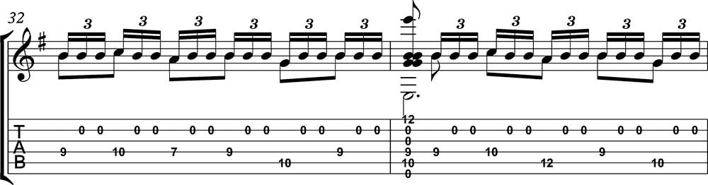 Imagen de la partitura y tablatura del tutorial de Asturias de Albéniz (tercera parte) e