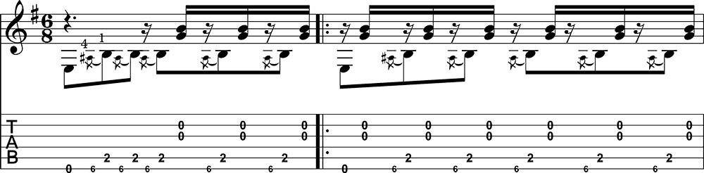 Partitura y tablatura de Danza 5 Andaluza de Enrique Granados para guitarra. Pentagrama 1