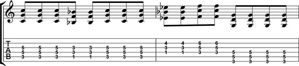 Ejercicio de quintas en guitarra difícil