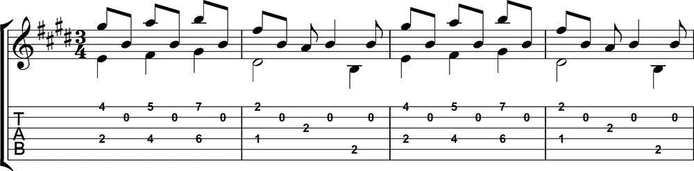 Partitura y Tablatura de Lágrima de Tárrega 1