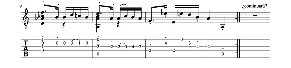 Partitura y Tablatura de Caprice 24 de Paganini. (clase1) Fragmento 3